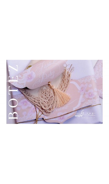 Trusou de botez somon cu alb cu broderie sand pentru fetite Elegant Monogram Peach 17